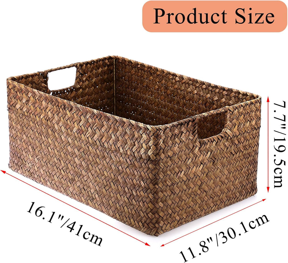 Hipiwe Seagrass Storage Baskets Bin for Shelf, X-Large Woven Wicker Basket