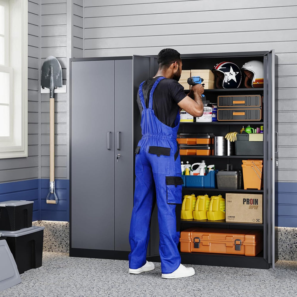 Metal Storage Cabinet with Locking Doors and 5 Adjustable Shelves, 72" G...