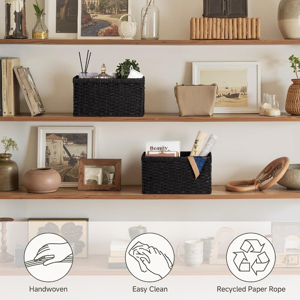 StorageWorks Wicker Storage Baskets for Organizing, Black Baskets, 2-Pack