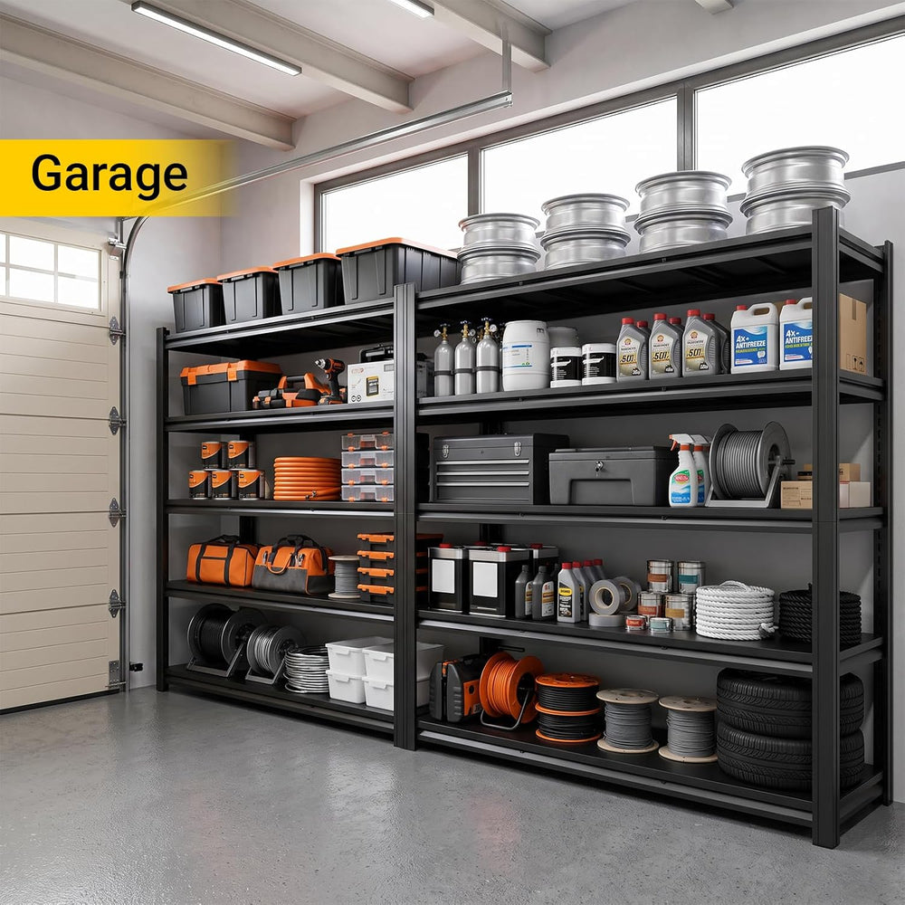 5-Tier Heavy Duty Garage Shelving, 5000LBS Capacity Boltless Rack, 72" H...