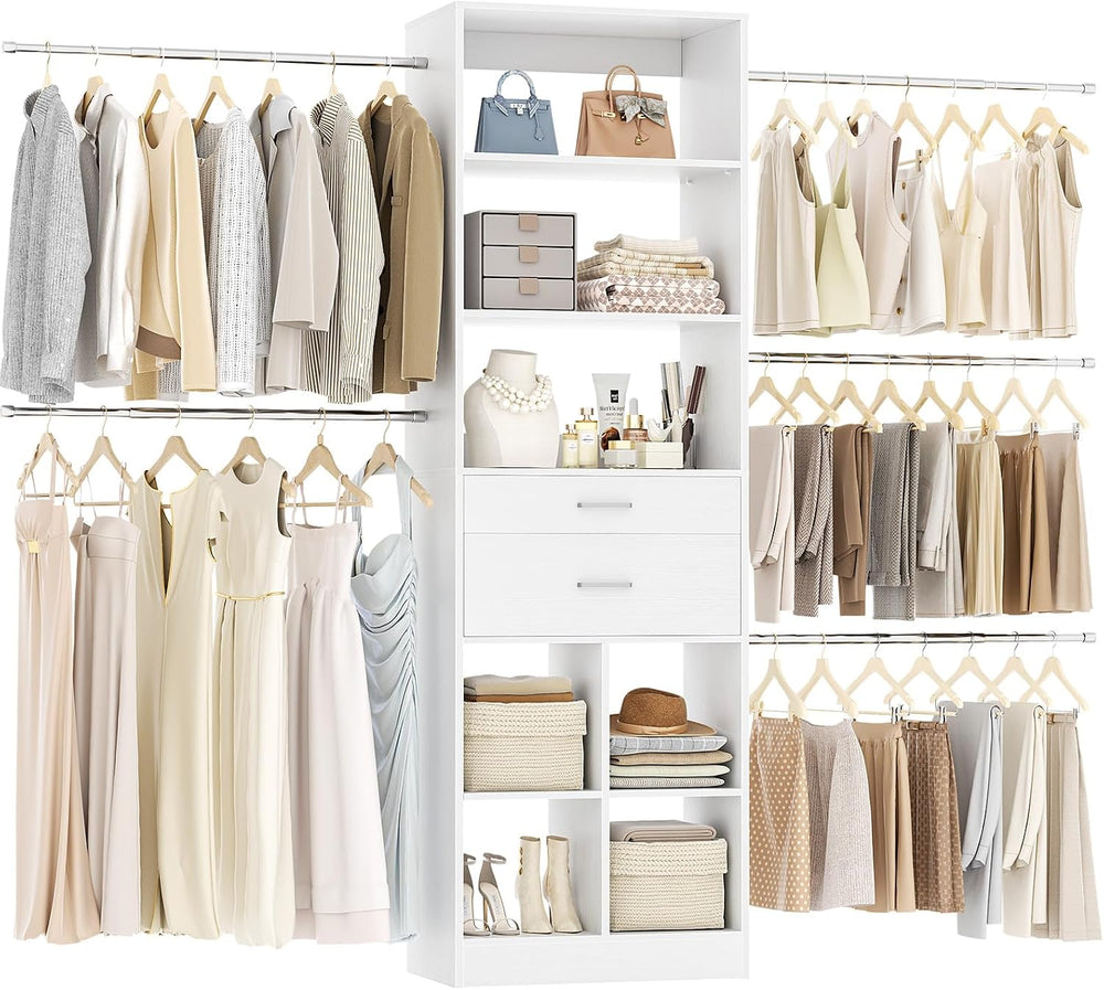 Besiost Closet System, 4-8 FT Closet Organizer Tower with 2 Wooden Drawers an...