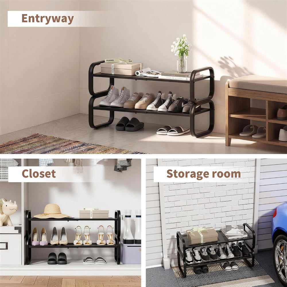 2 Tier Shoe Rack - Expandable Shoe Organizer for Closet