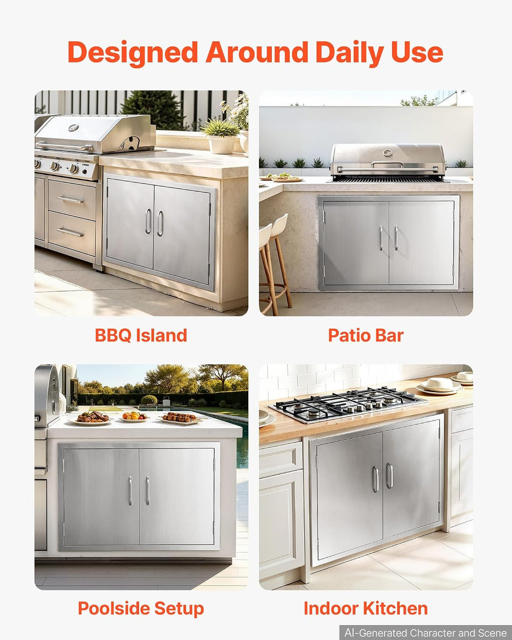 VEVOR Outdoor Kitchen Drawers, 30"W x 20"H x 20"D, Cabinet/Tra...