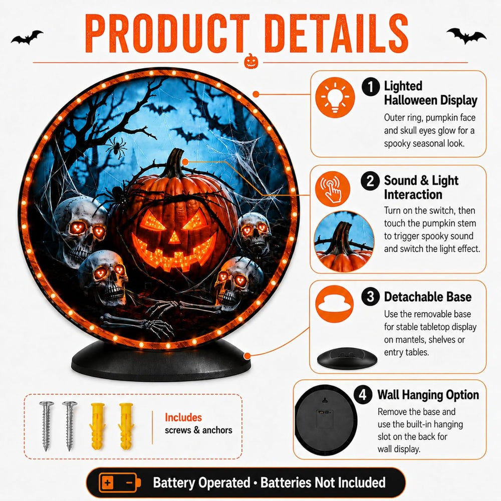 Lighted Halloween Decorations Battery Operated, Halloween Pumpkin Skull Decor...