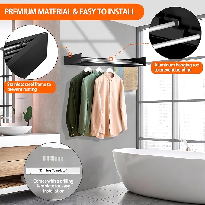 FOCHIER F Laundry Drying Rack Wall Mounted Clothes Drying Rack Collapsible