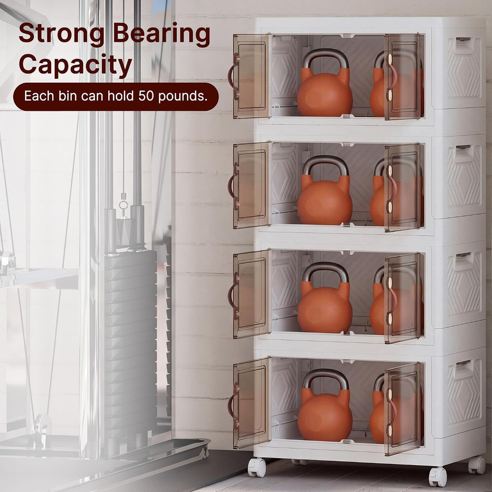 Stackable Storage Bins with Lid, 208QT Plastic Cabinet with Wheels