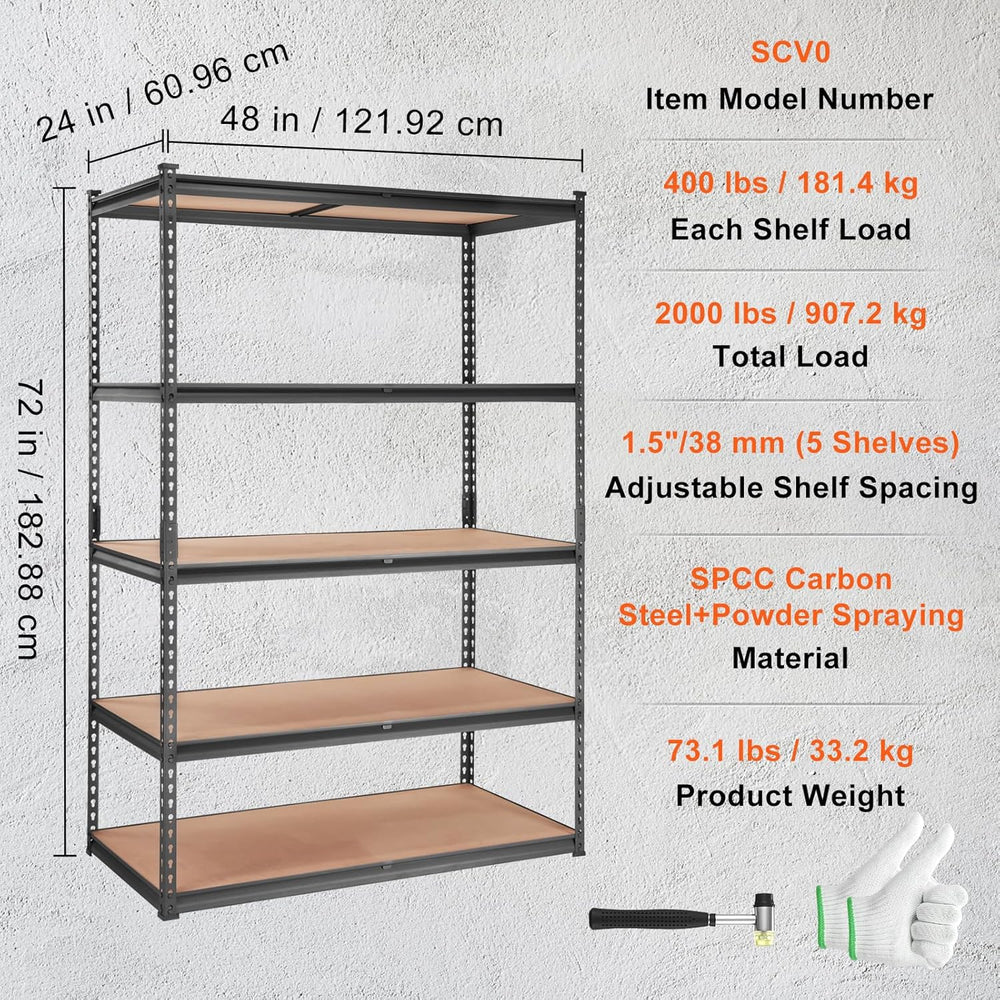 VEVOR Storage Shelves 5-Tier Adjustable 2000 lbs 48"x24"x72" S...
