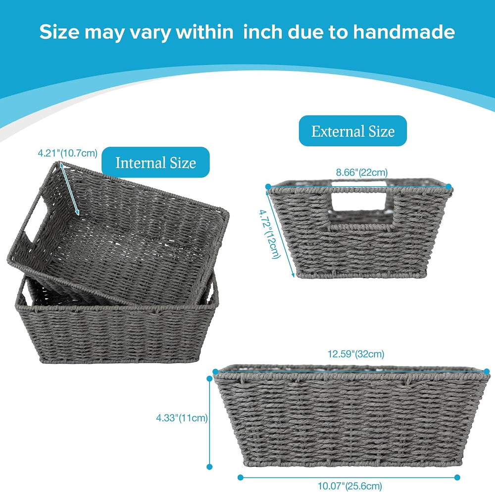Round Wicker Storage Baskets with Liners and Handles, 2 Pack, Grey