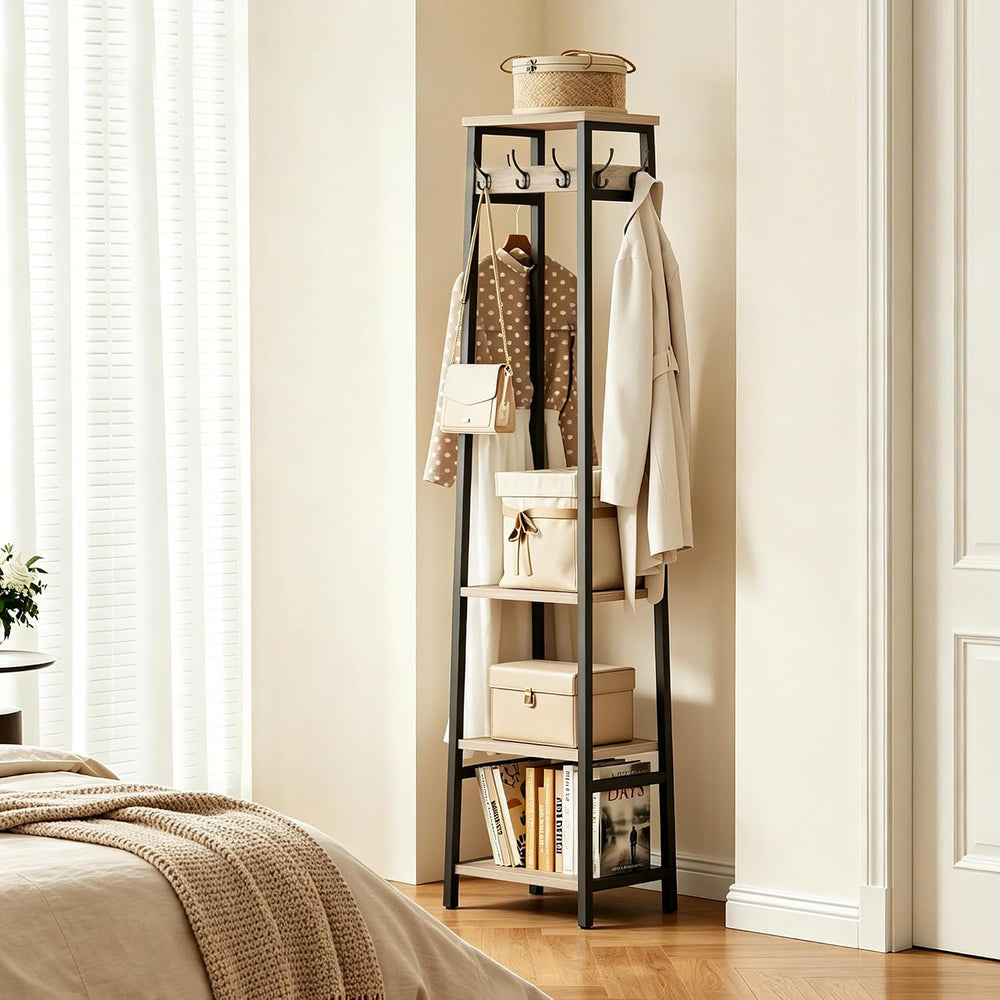 Coat Rack Freestanding with 3 Shelves and 7 Hooks