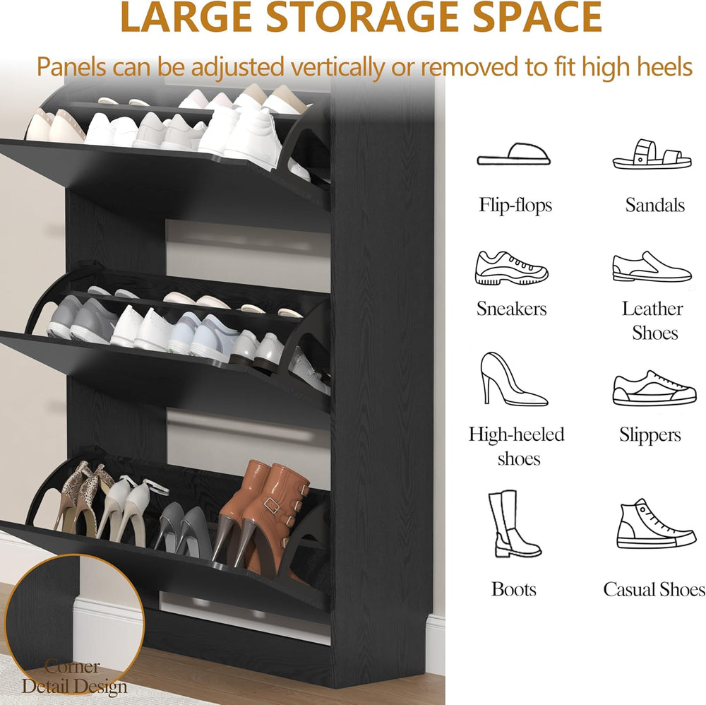 Wodeer Narrow Shoe Cabinet for Entryway, Slim Shoe Storage Cabinet with 3 Fli...
