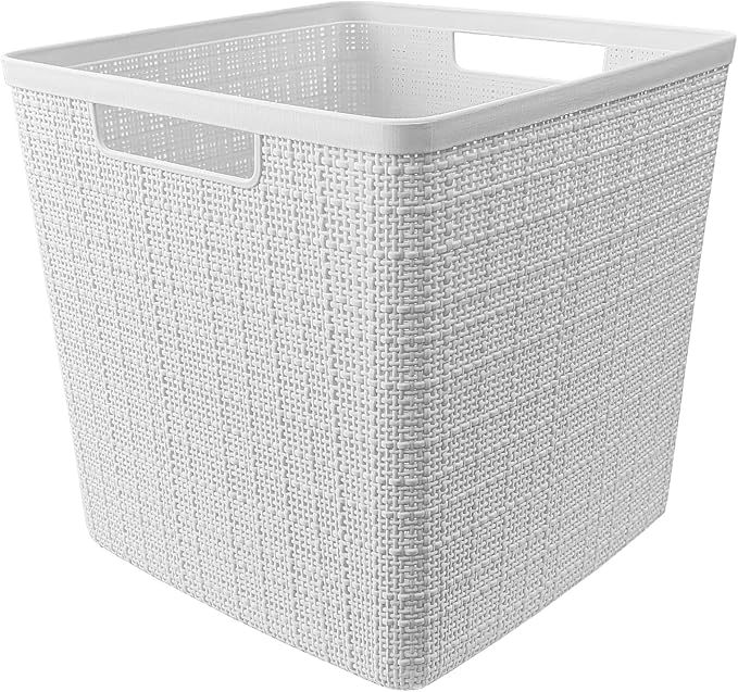 Curver Jute Decorative Plastic Organization and Storage Basket Perfect Bins (...