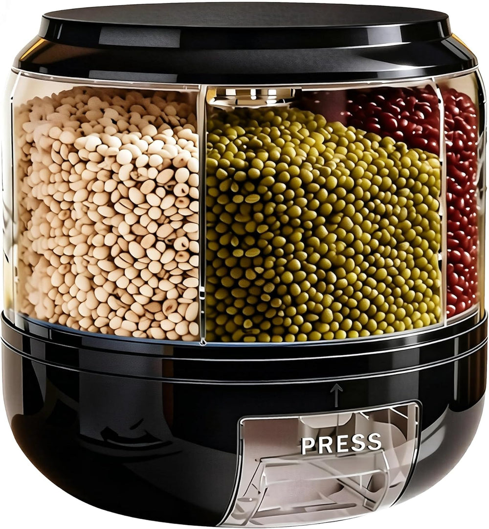 Rotating Grain Storage Bin 6 Grids Rice Container One-Click Output Large Capa...