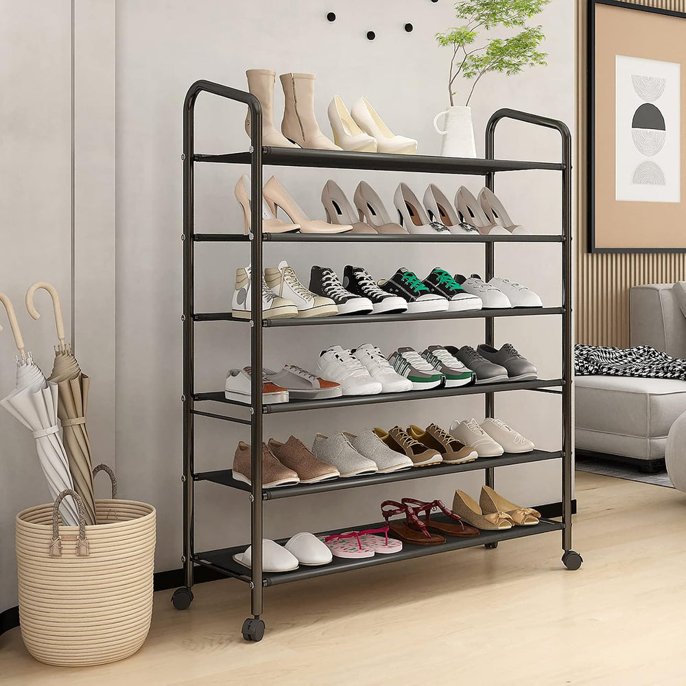 Tall 6-Tier Metal Shoe Rack,Non-Woven Fabric Shoe Shelf,Large Storage Racks w...