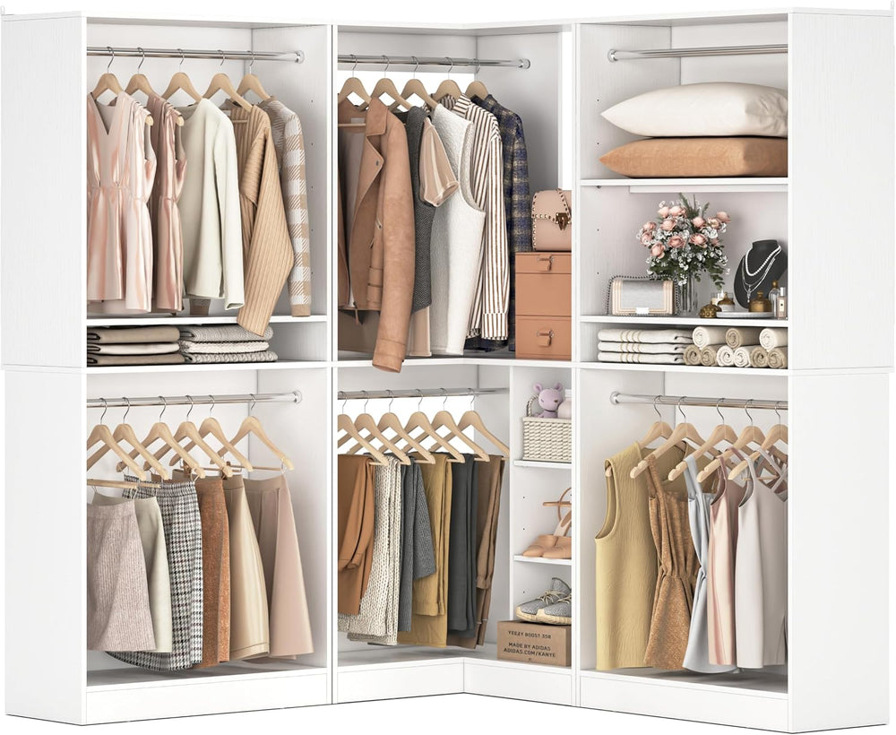 Unikito 108” Corner Closet System, 3-Piece L-Shaped Closet Organizer with 2 C...
