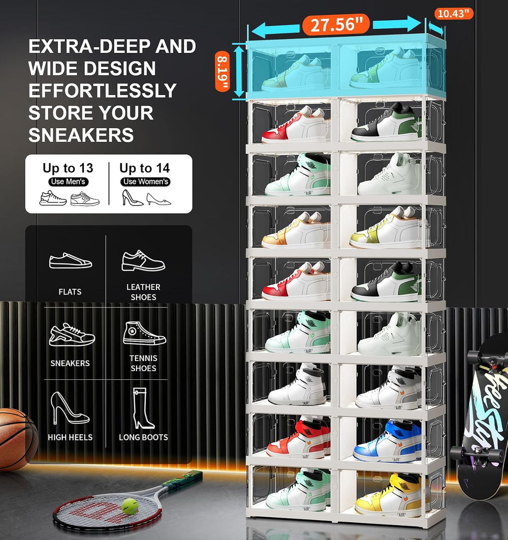 CIMLORD 9-Tier Foldable Shoe Rack Organizer, Magnetic Doors,18 Pairs,White