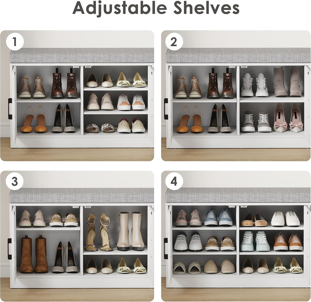 3-Tier Shoe Storage Bench with Adjustable Shelf, Large Capacity Entryway Shoe...