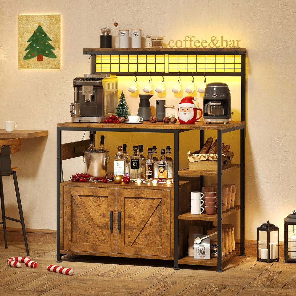 TVU Bakers Rack with Power Outlet and LED Light, Microwave Stand with Storage...