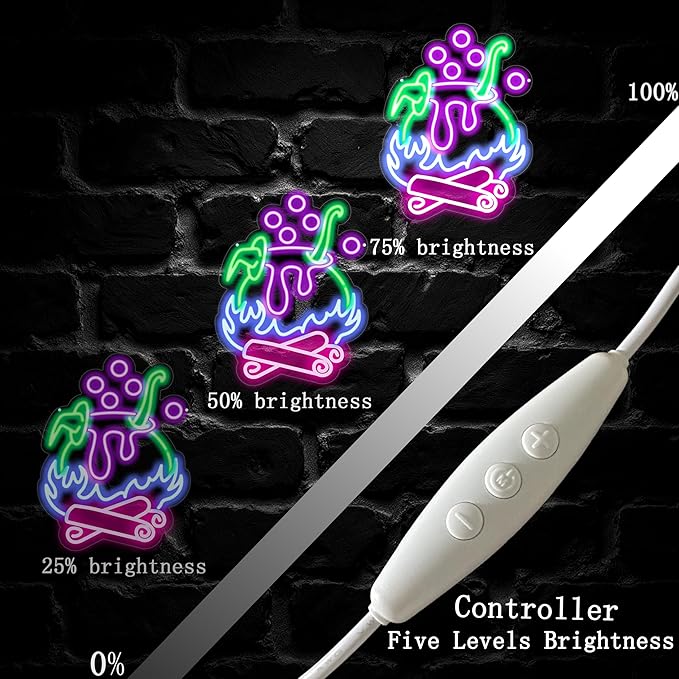 "Witch Brew" Cauldron Neon Sign - Spooky LED Cauldron Wall Art, Spo...
