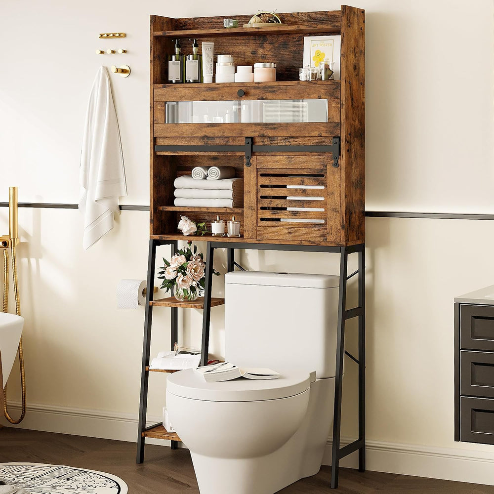 IRONCK Over The Toilet Storage Cabinet with Sliding Barn Door