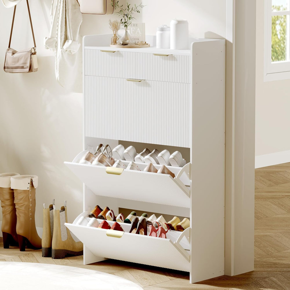 Modern Shoe Cabinet with 3 Flip Drawers & A Large Storage Drawer,Adjustab...