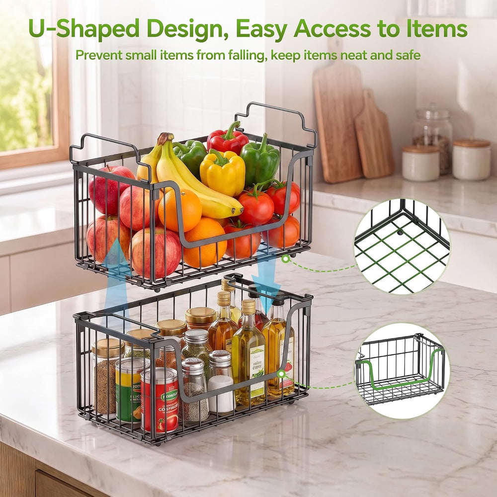 4 Pack Foldable Wire Basket for Pantry Organizers and Storage