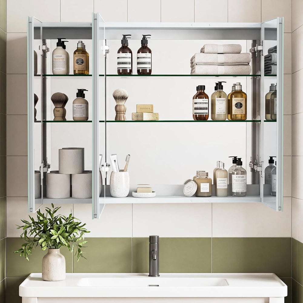 36 x 28 Bathroom Mirror Medicine Cabinet 3 Doors, Recessed & Wall-Mounted