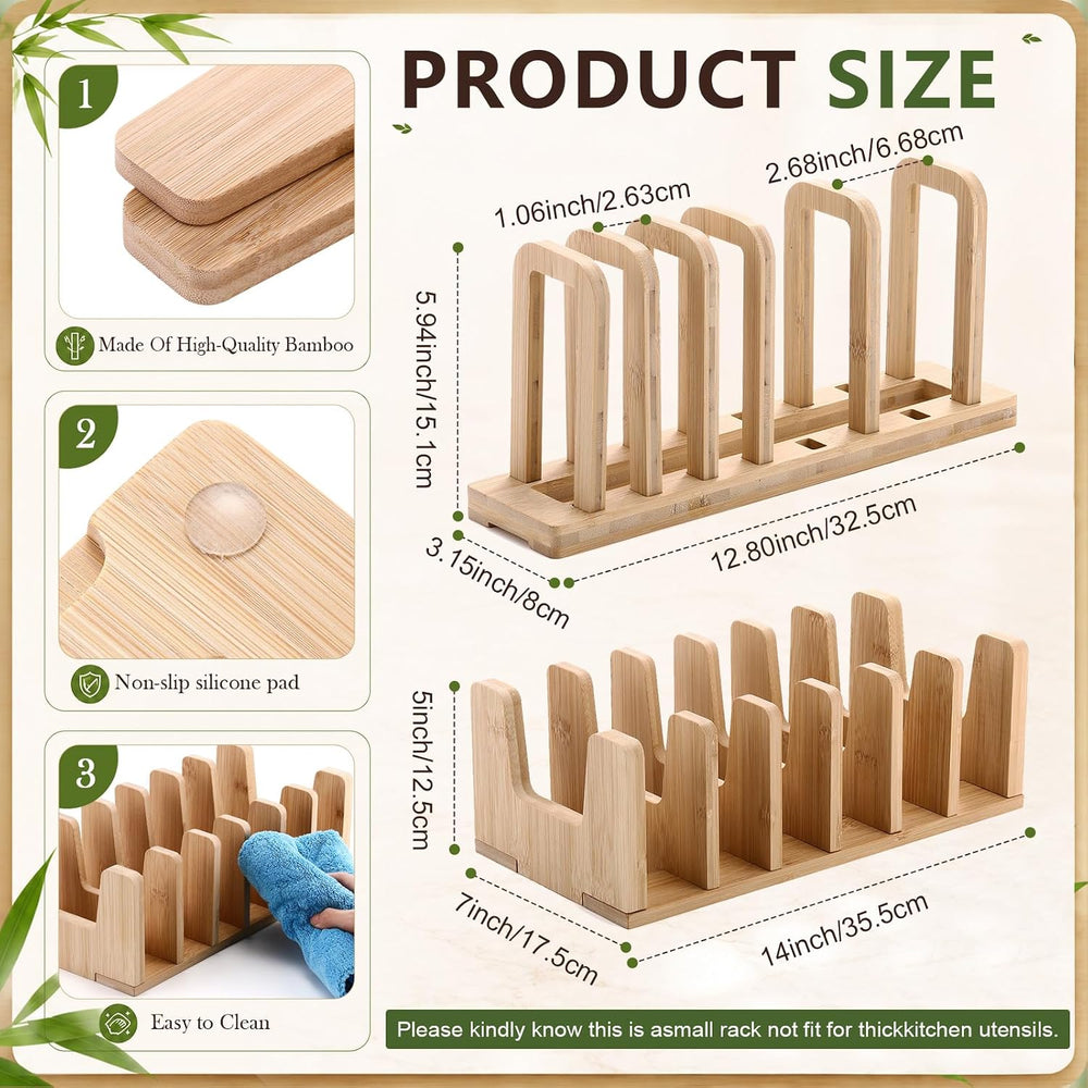 2 Pack Bamboo Cabinet Organizer, Board Rack & Pot Lid Holder
