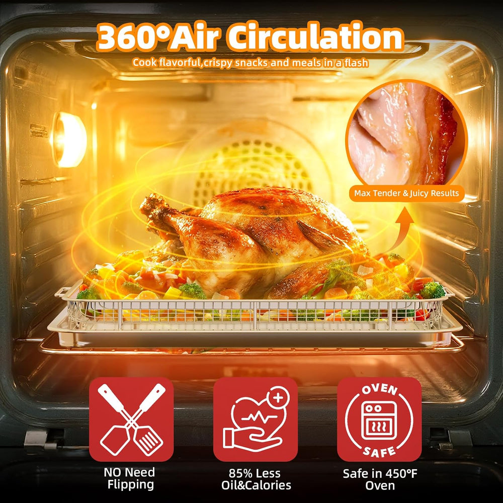 Air Fryer Basket for Oven, 3 Set Stainless Steel Oven Air Fryer Basket and Tr...
