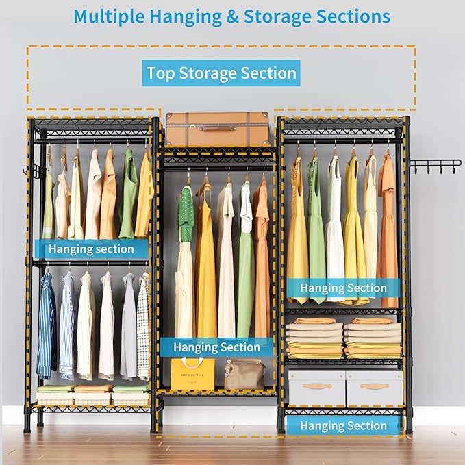 Heavy Duty Garment Rack Large Clothes Rack, Freestanding Closet Portable
