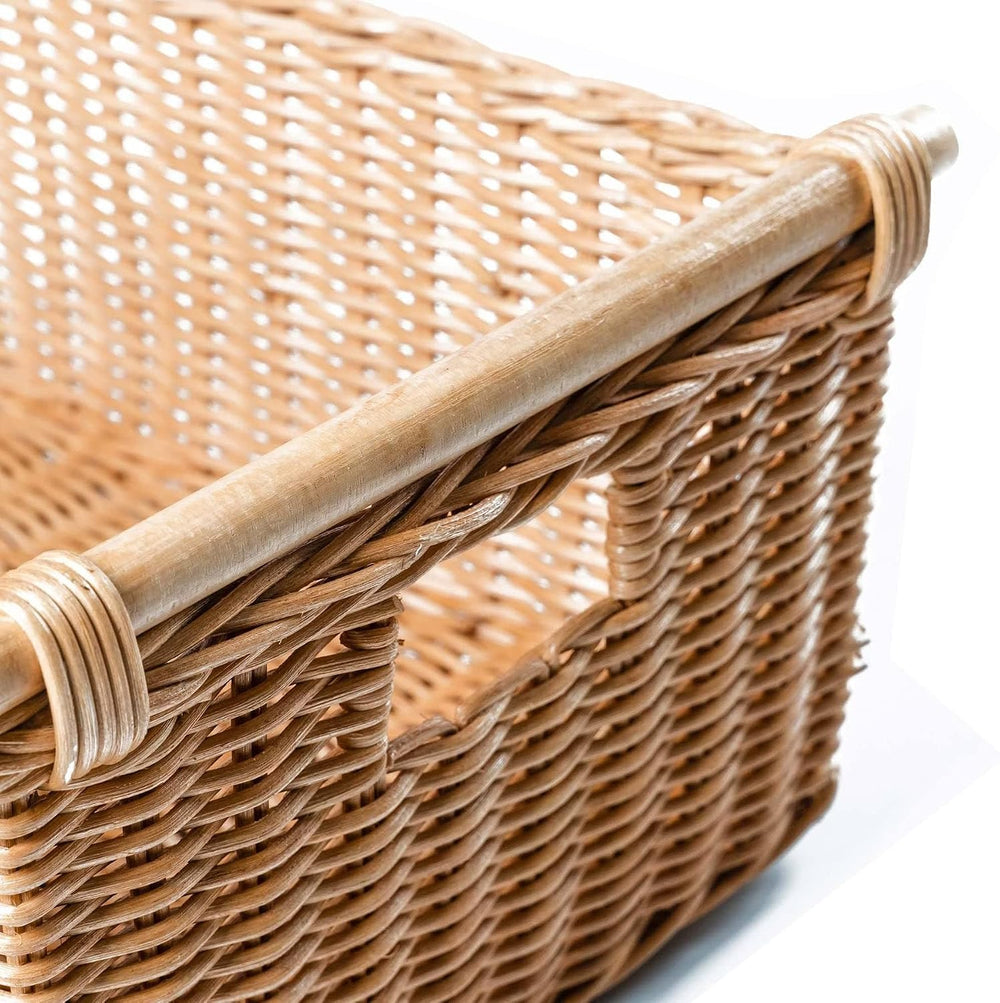 The Basket Lady Pole Handle Wicker Storage Basket, S, Sandstone