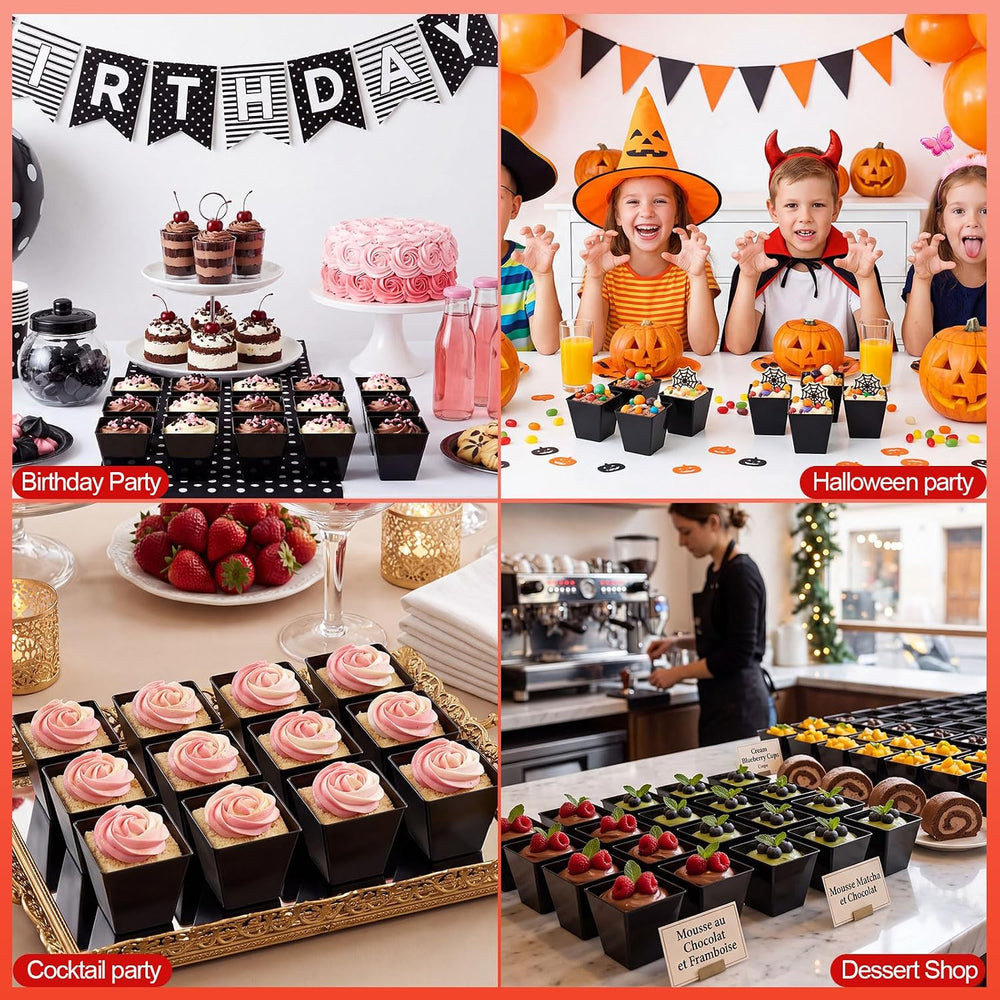 Zubebe 100 Pcs 8 oz Halloween Black Dessert Cups, Spooky Party Supplies
