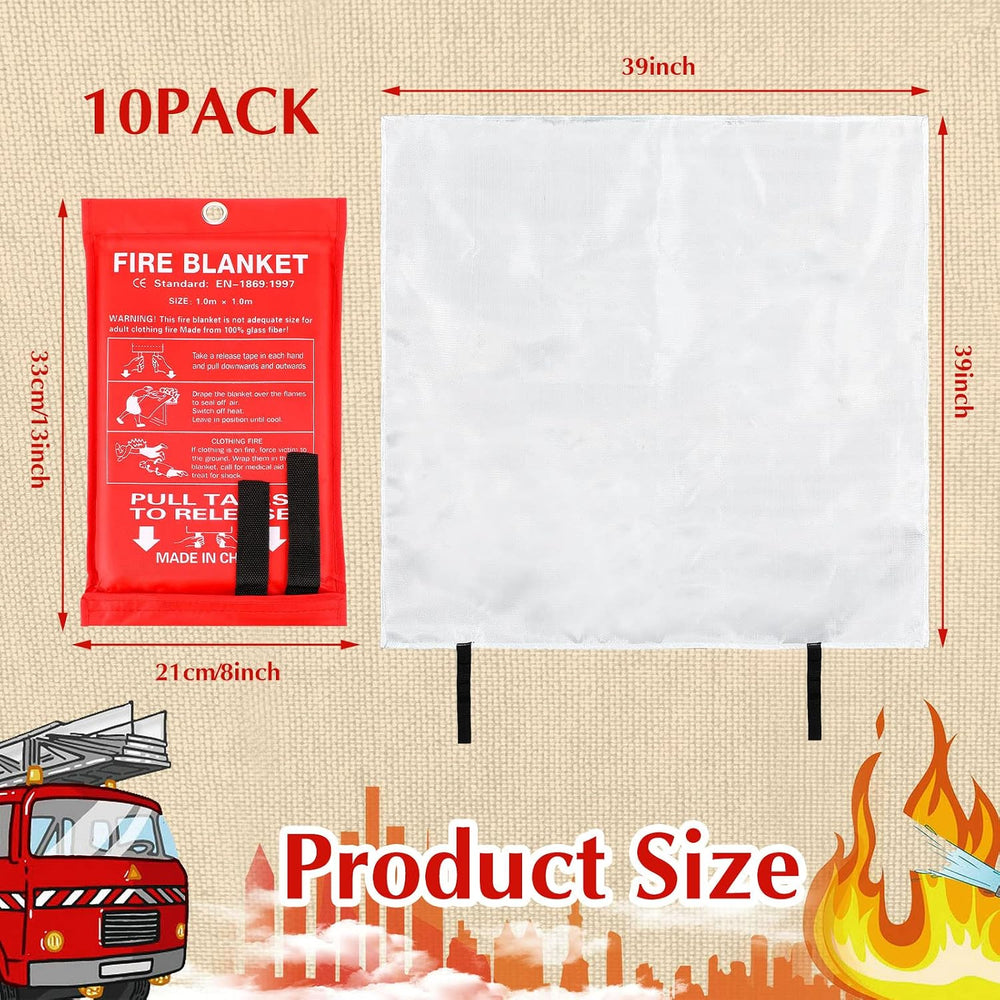 Macarrie 10 Pack 39" X 39" Fire Blanket Emergency for Home Kitchen,...
