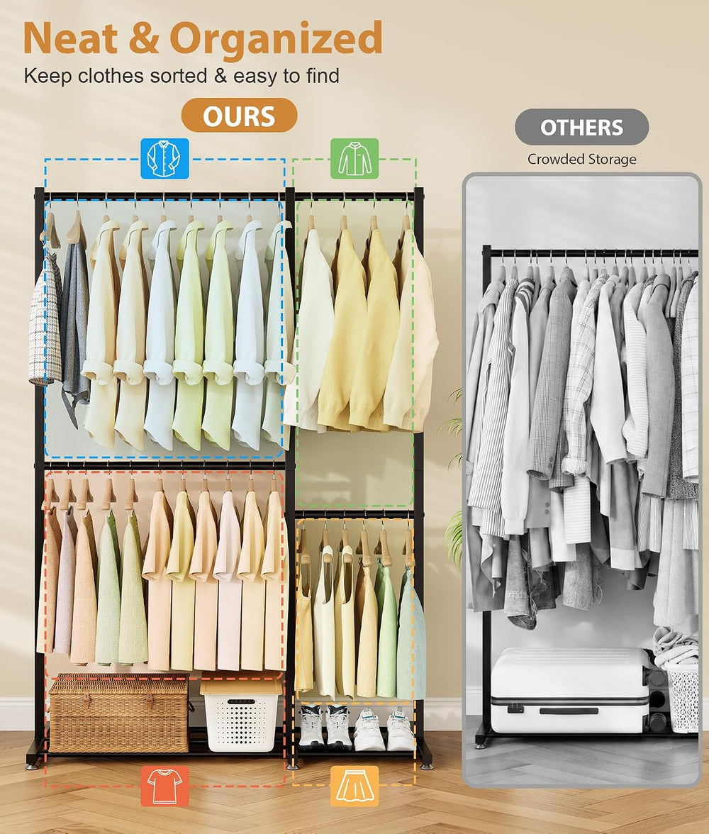 Clothing Rack with 4 Hanging Rod, 47.2" x 17.7" x 69.9", Doubl...