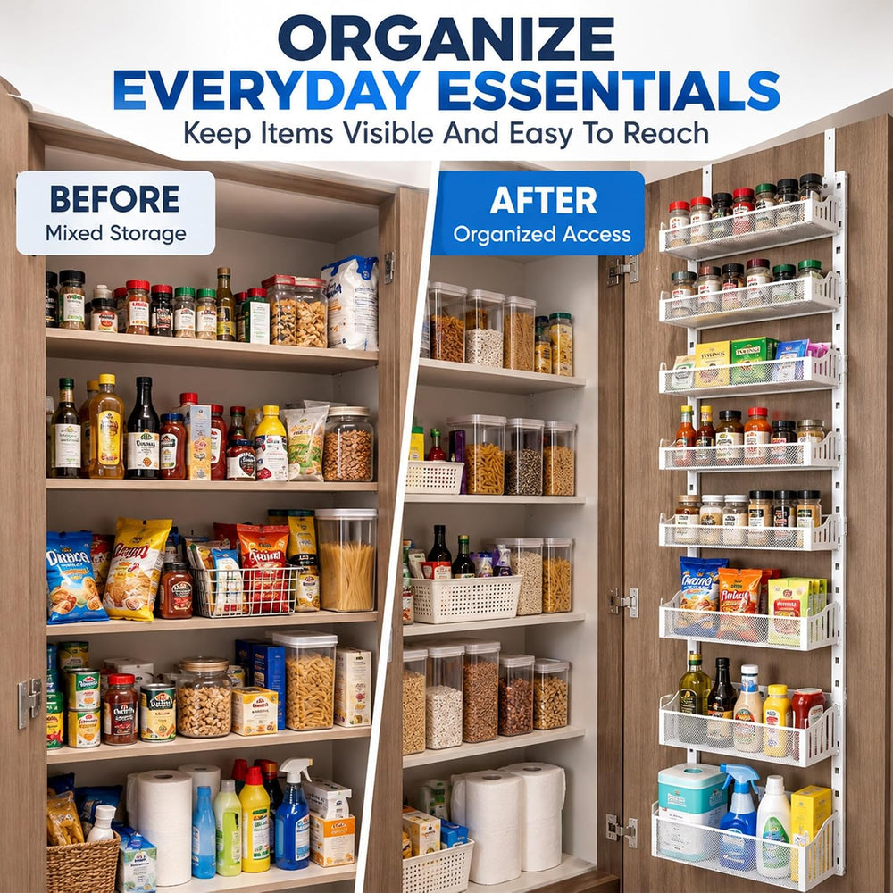 MOONEDGE 8-Tier Over the Door Pantry Organizer, Metal Door Storage Rack