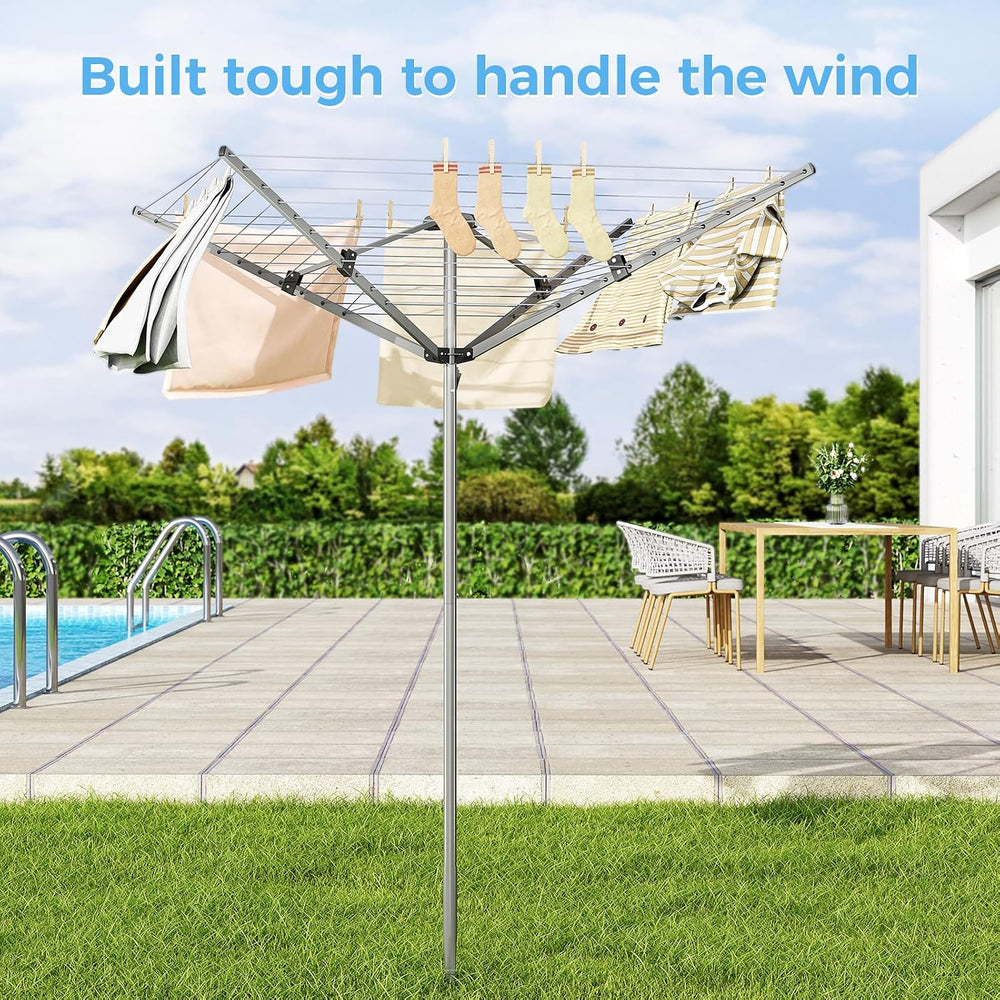 APEXCHASER Outdoor Clothes Drying Rack, 4-arm Umbrella Clothesline, 72.8" H