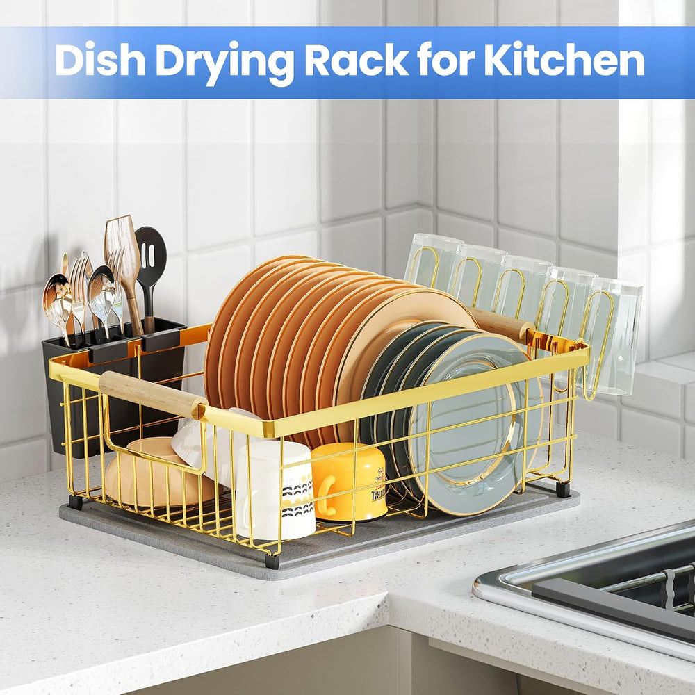 Dish Drying Rack Gold with Diatomaceous Earth No Installation Required