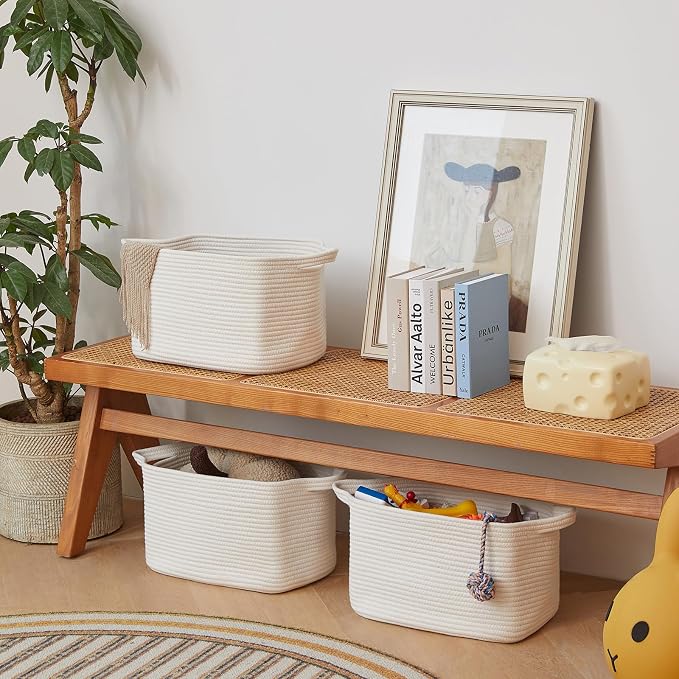 Cotton Rope Storage Basket 15"x10"x9" – Fabric Storage Bins (S...