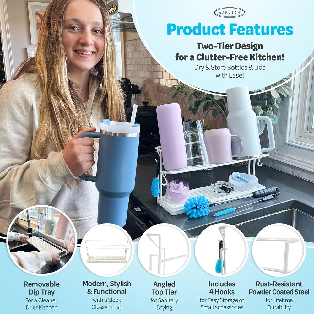 Water Bottle Drying Rack for Kitchen Counter – Cup Drying Rack, Tumbler, Mug ...