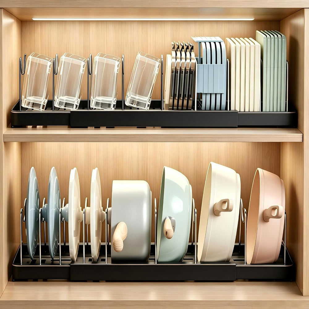 Expandable Pot Lid Organizer for Cabinet, Adjustable Cookware Organizer with ...