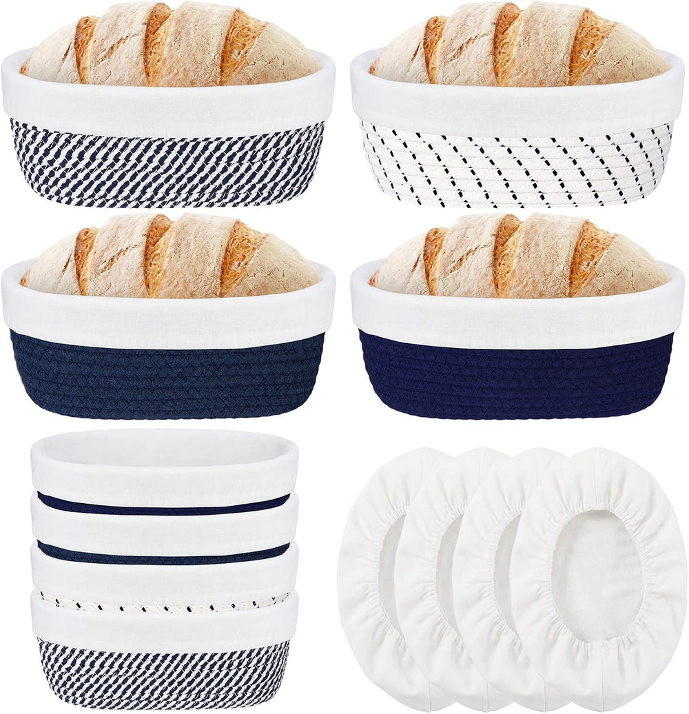 4 Pcs 10 Inch Cotton Rope Banneton Bread Proofing Basket Set Oval Banneton Ba...