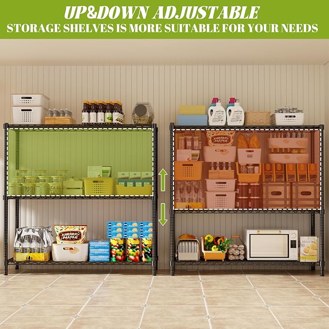 Storage Shelves, 3-Tier Adjustable Metal Industrial Utility Shelf Rack (2 PCS)