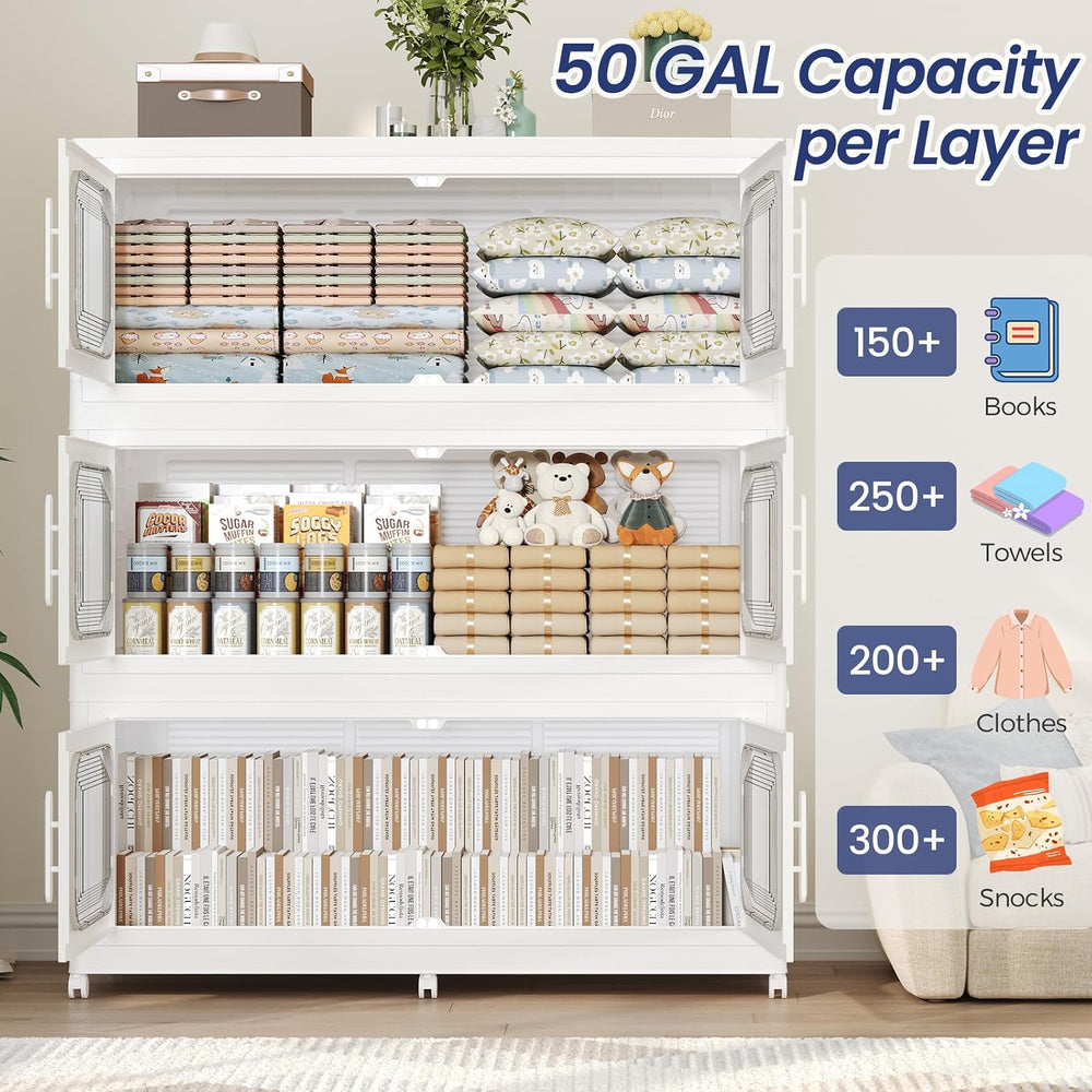 150GAL Extra Large Storage Bins with Lid, 600QT Storage Bins with Wheels, Fol...