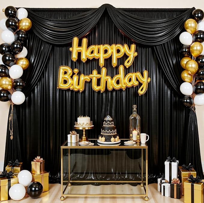 20ftx10ft Black Sequin Backdrop Curtain for Parties, Wrinkle Free Thick Glitt...