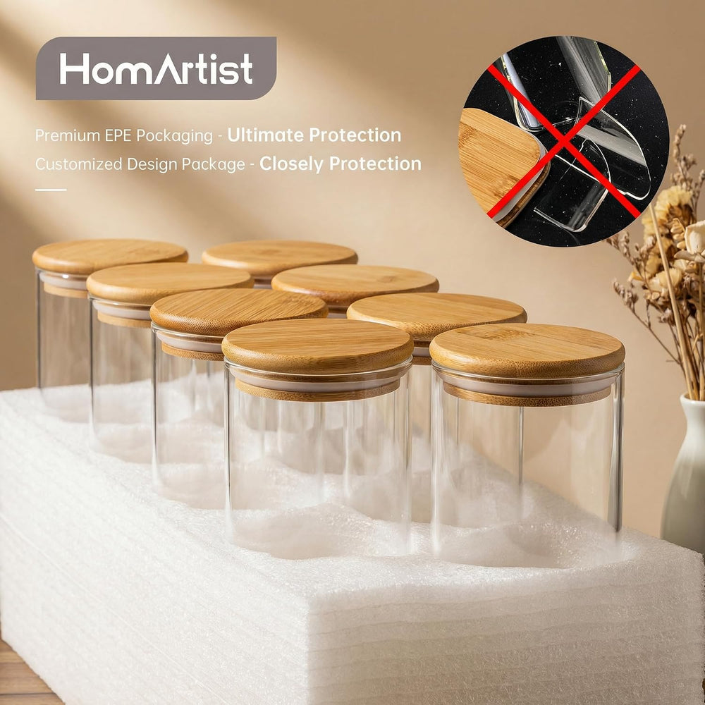 Round Glass Storage Containers with Bamboo Lids for Pasta & Flour, 5 Pack