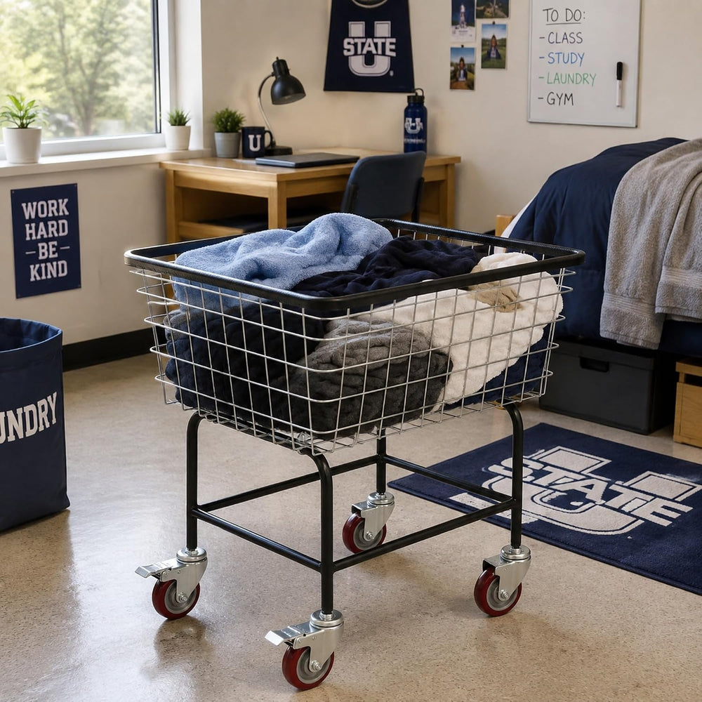 Rolling Laundry Cart with Wheels Holds 4 Washer Loads, Durable Steel