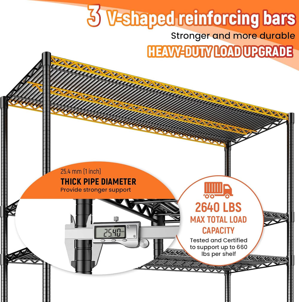 60" W Storage Shelves 2640 LBS Heavy Duty Garage Shelving, Adjustable Wi...