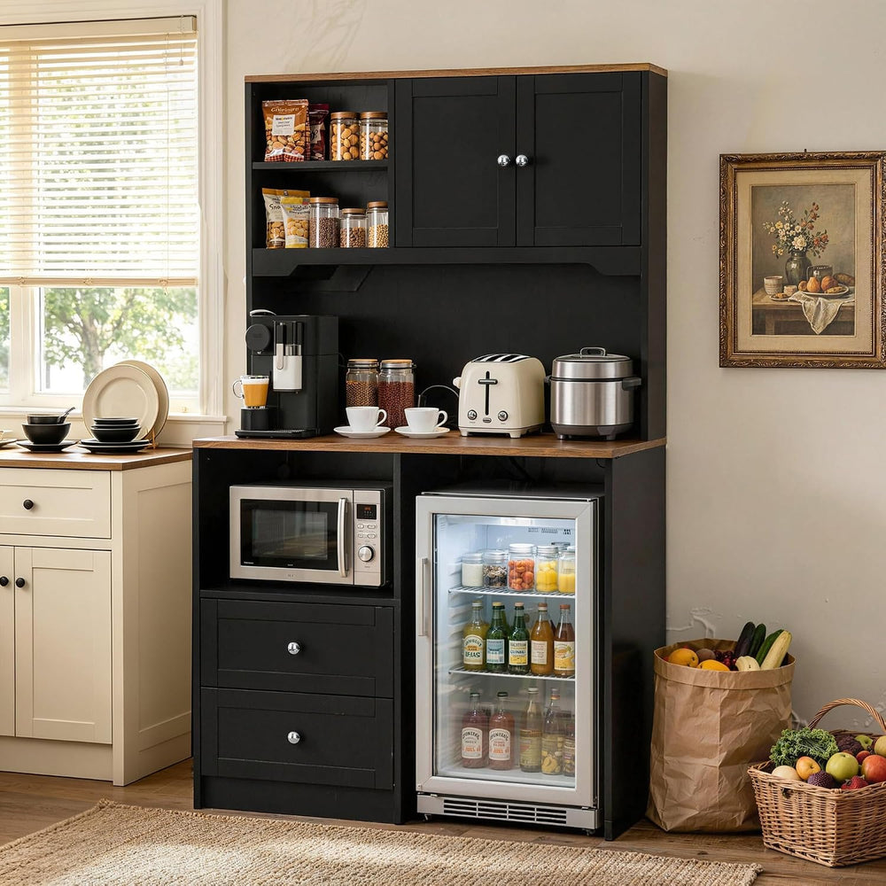 72" Kitchen Pantry Storage Cabinet with Fridge Space, Black