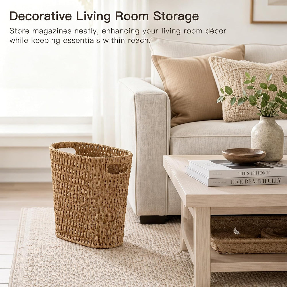 3 Gallon Wicker Trash Can, Paper Rope Small Bathroom Trash Can, Oval