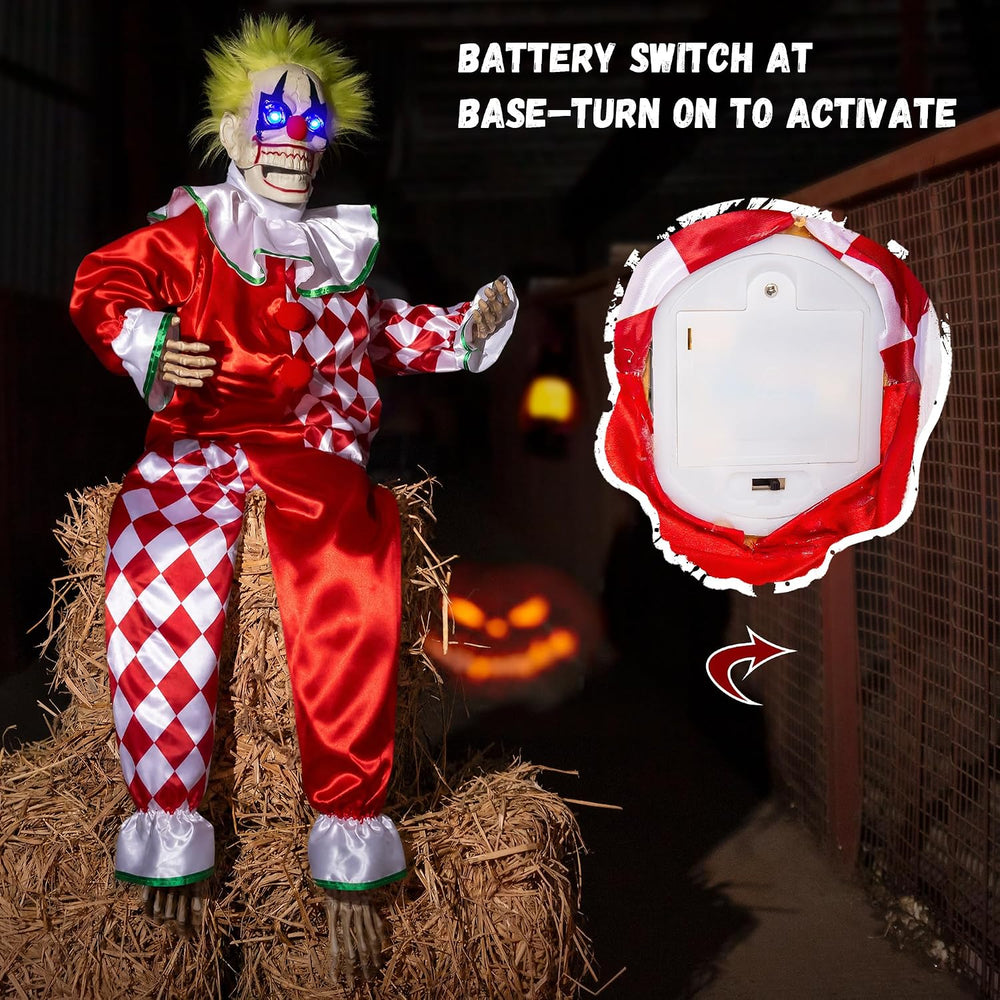 Halloween Animatronic Sitting Clown Decoration–Sound Activated Creepy Clown P...