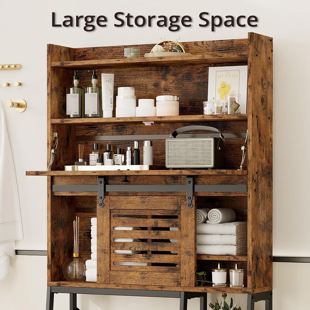 IRONCK Over The Toilet Storage Cabinet with Sliding Barn Door